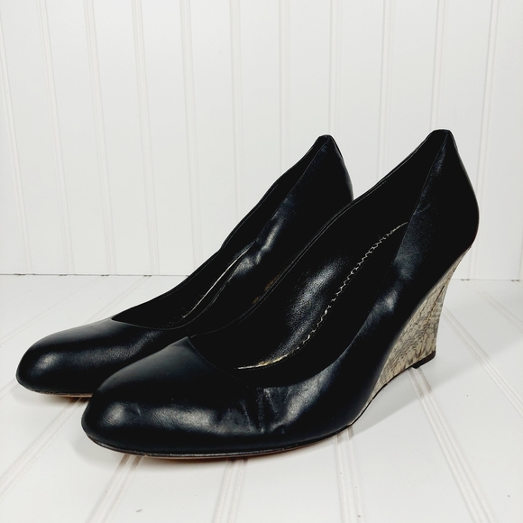 Coach Rileigh Black Leather Almond Toe Snakeskin Wedge Heel - Picture 5 of 10